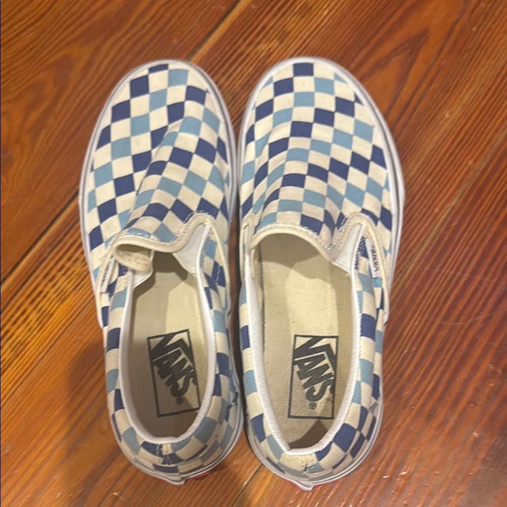 Vans Blue and White Checkerboard Slip-On Sneakers